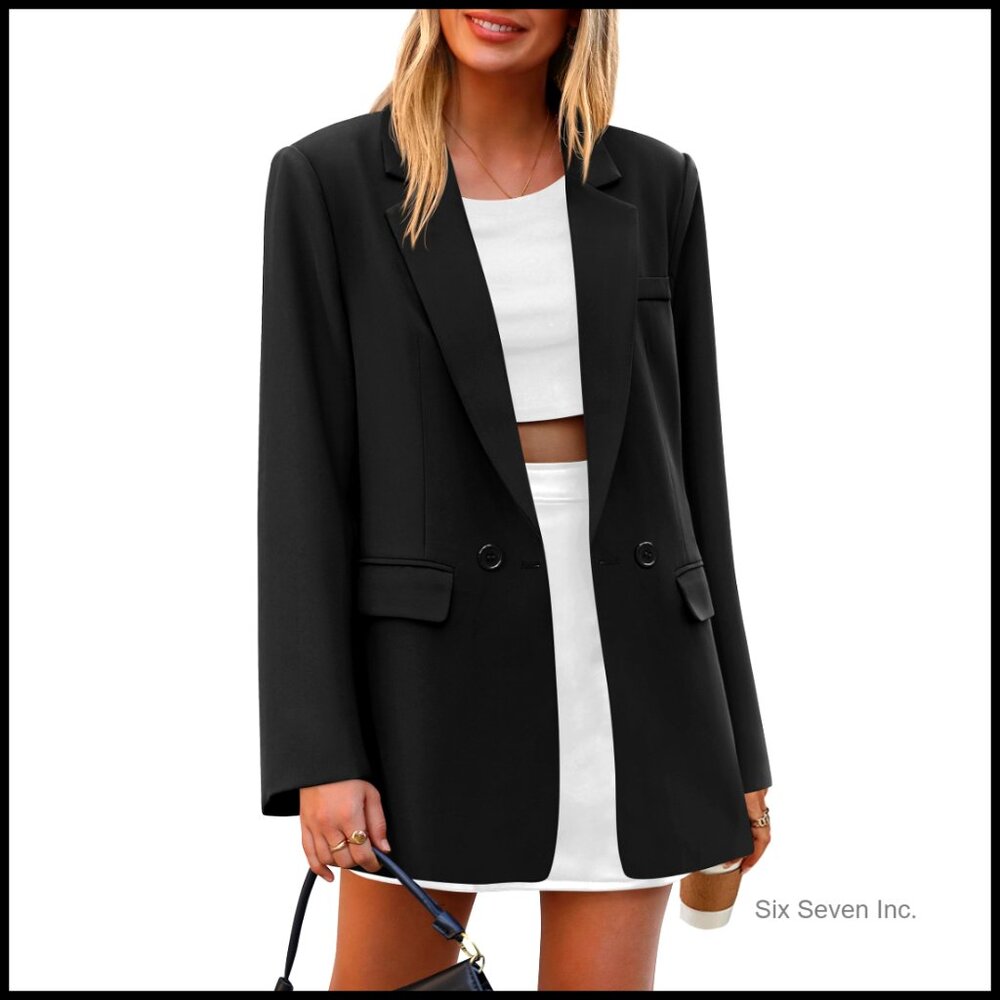 Women's Long Sleeve Blazer Business Casual Button Front Loose Fit